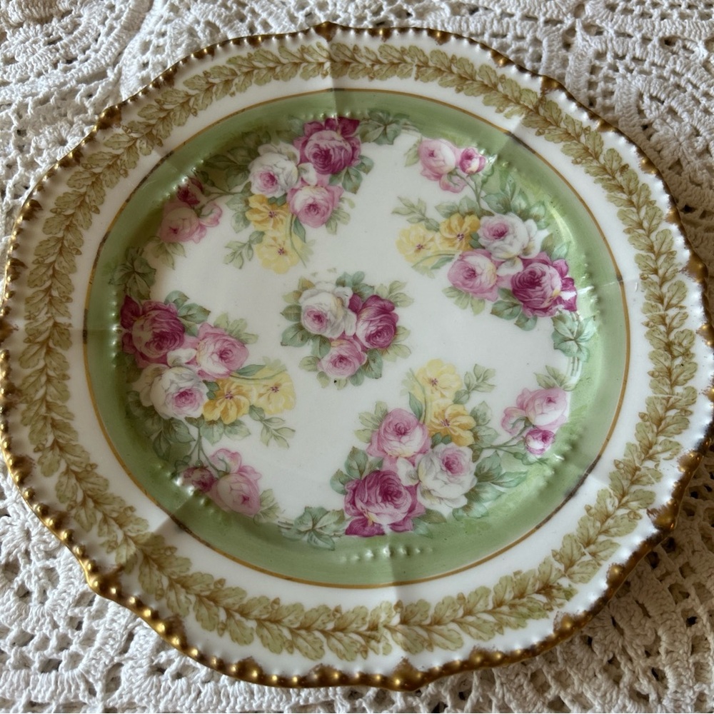 Vintage Elite Limoges Roses Gold Trim Plate - Higgins & Seiter Made in France